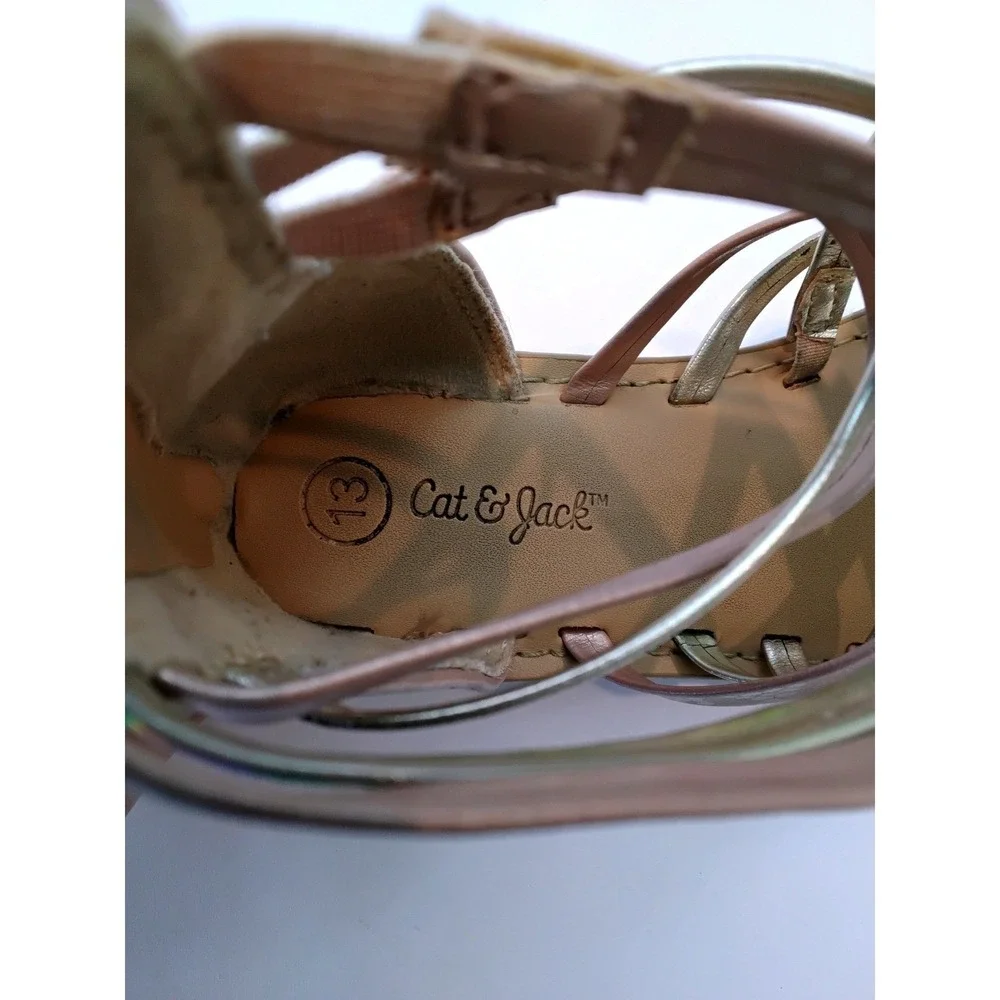 Cat & Jack Girls Rose Gold Metallic Gladiator Sandals Back Zip Size 13 SH19